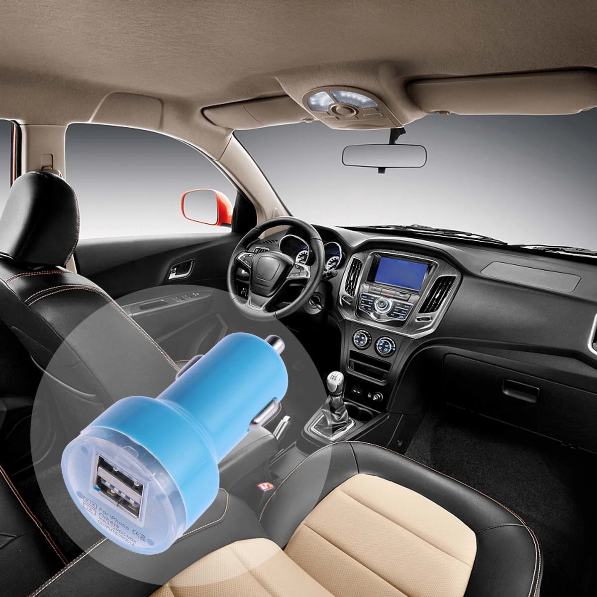 2.1A USB Universal Car Charger Mini Bullet LED Double USB 2-Port Car Charger Adaptor for Mobile Phone (Sky-blue)