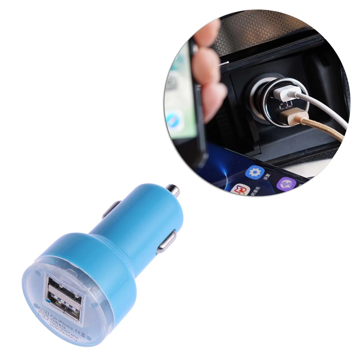 2.1A USB Universal Car Charger Mini Bullet LED Double USB 2-Port Car Charger Adaptor for Mobile Phone (Sky-blue)