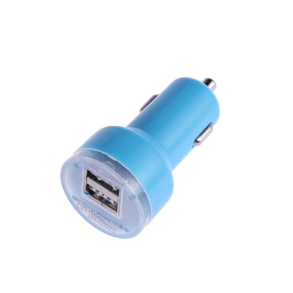 2.1A USB Universal Car Charger Mini Bullet LED Double USB 2-Port Car Charger Adaptor for Mobile Phone (Sky-blue)