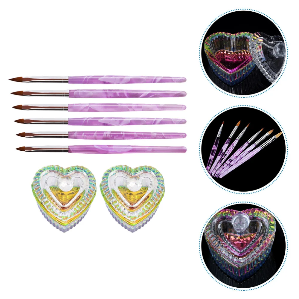 1 Set Professional Nail Art Manicure Care Tools Nail Glass Dish Nails Brush Pen