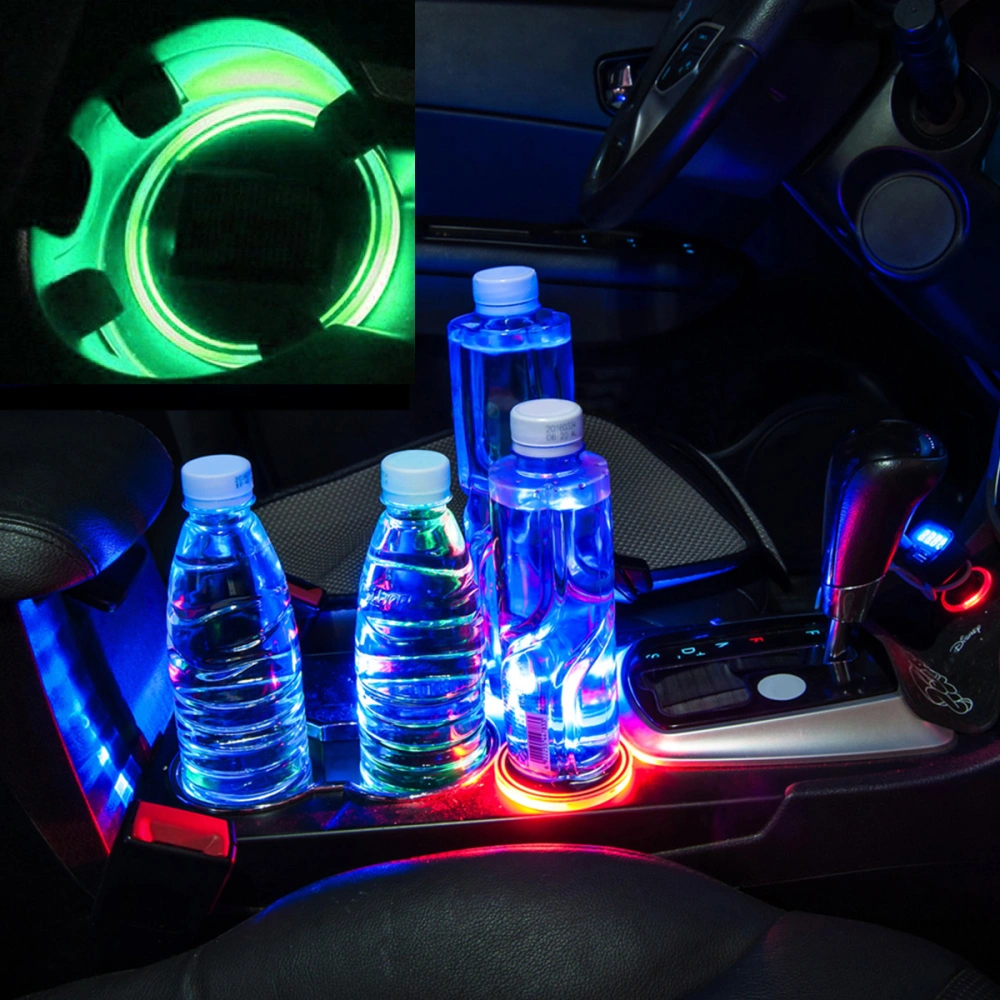 2Pcs LED Smart Car Cup Coaster Auto Water Cup Bottle Holder Waterproof Cup Mat