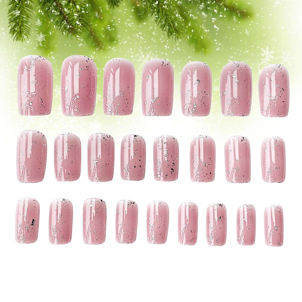 2 Sets Pink Glitter Nail Art Stickers False Nail Tips Fake Nail Tip Decals Nail Stickers Manicure Decoration Stylish Nail Pieces
