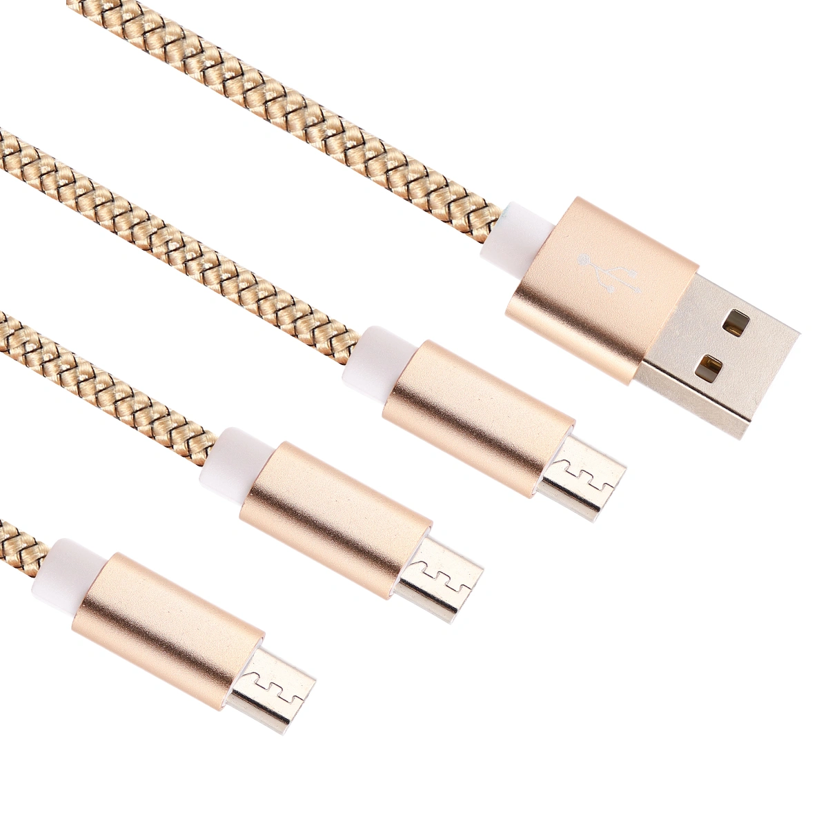 1 Set of 3pcs Nylon Braided Data Cable Mobile Phone USB Cable Compatible for Android Type-C (0.25M 0.5M 1M for Each 1pc - Golden)