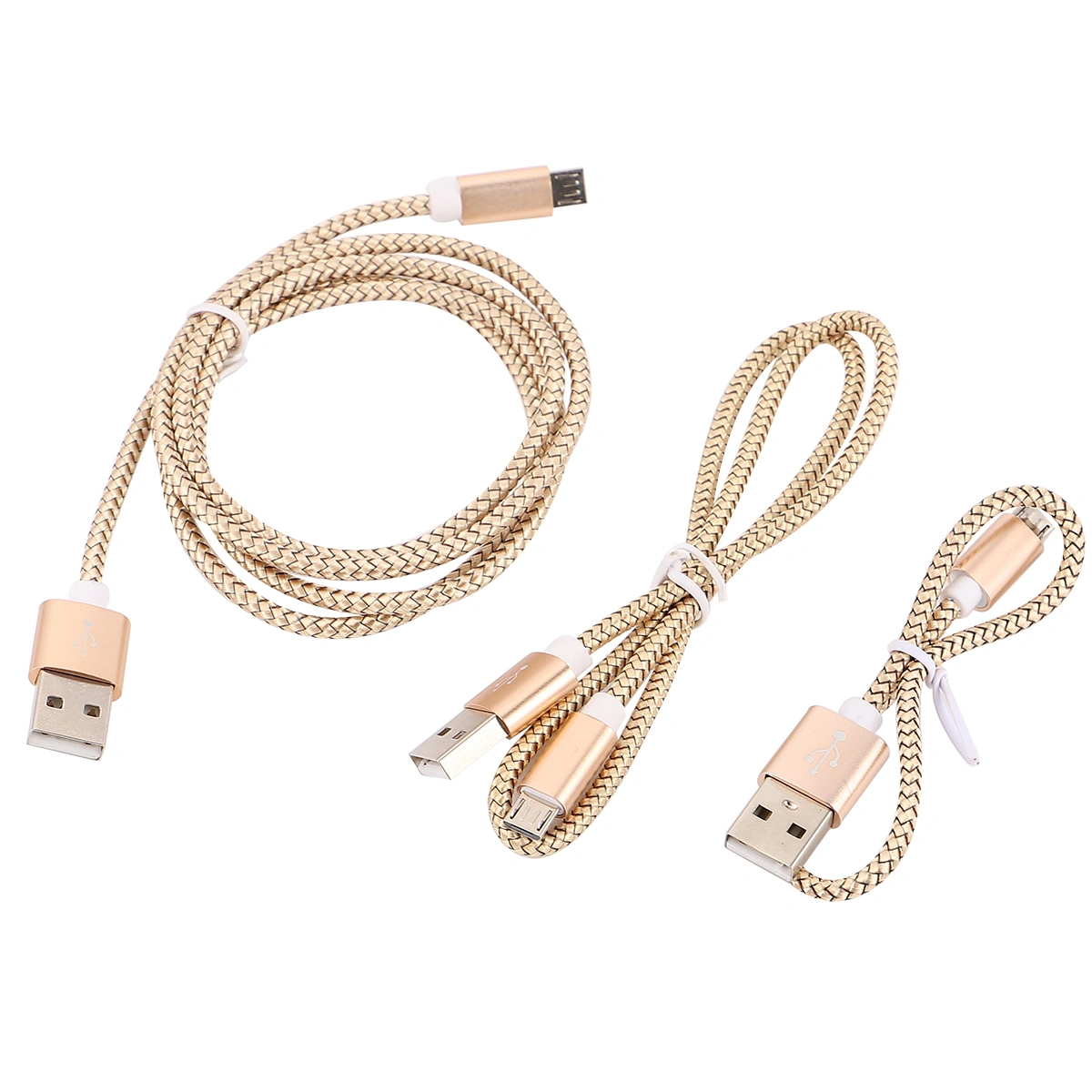 1 Set of 3pcs Nylon Braided Data Cable Mobile Phone USB Cable Compatible for Android Type-C (0.25M 0.5M 1M for Each 1pc - Golden)