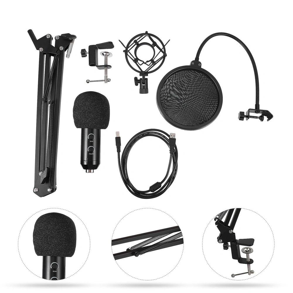 1 Set Recording Microphone Set USB Microphone for Live Streaming (Black)