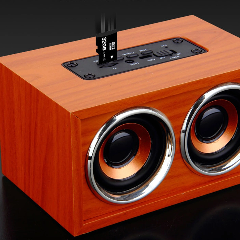 Portable 10W WoodenSpeaker Wireless Stereo Loudspeaker Music Player Built-in Microphone Support TF AUX Hands-free for iPhone (Brown Wood Grain)
