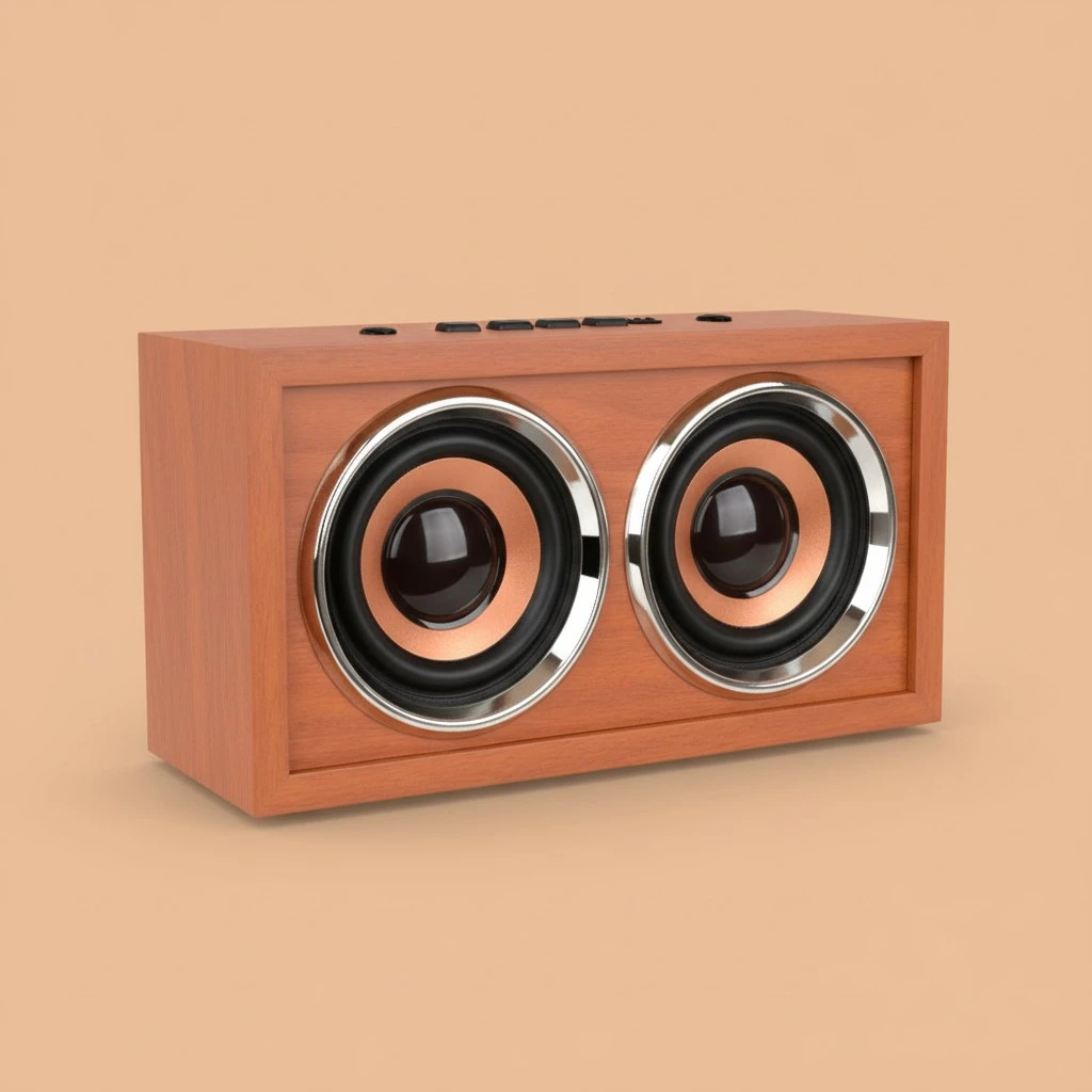 Portable 10W WoodenSpeaker Wireless Stereo Loudspeaker Music Player Built-in Microphone Support TF AUX Hands-free for iPhone (Brown Wood Grain)