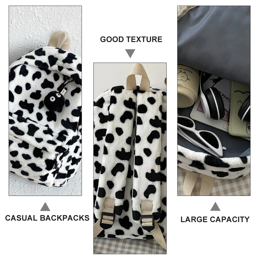 1pc Storage Backpack Adorable Cow Prints Shopping Backpack Plush Schoolbag