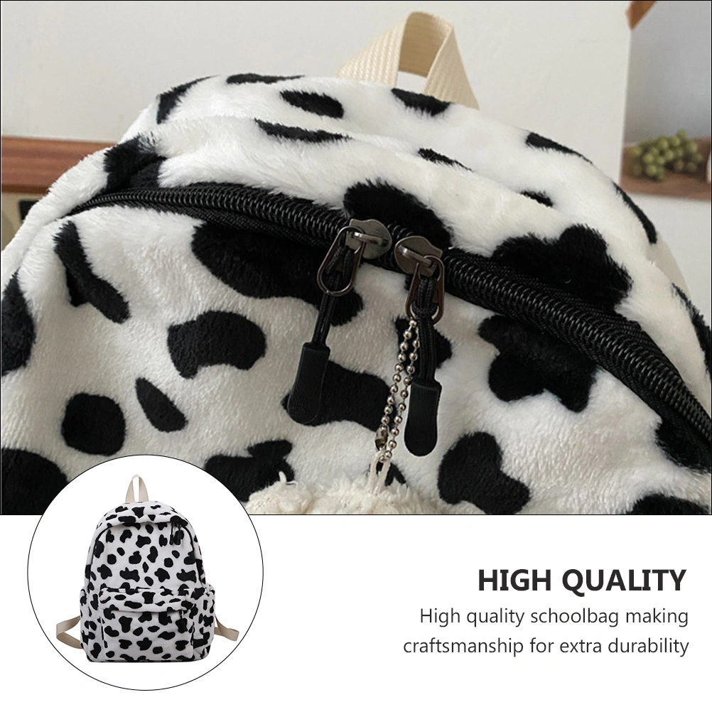 1pc Storage Backpack Adorable Cow Prints Shopping Backpack Plush Schoolbag