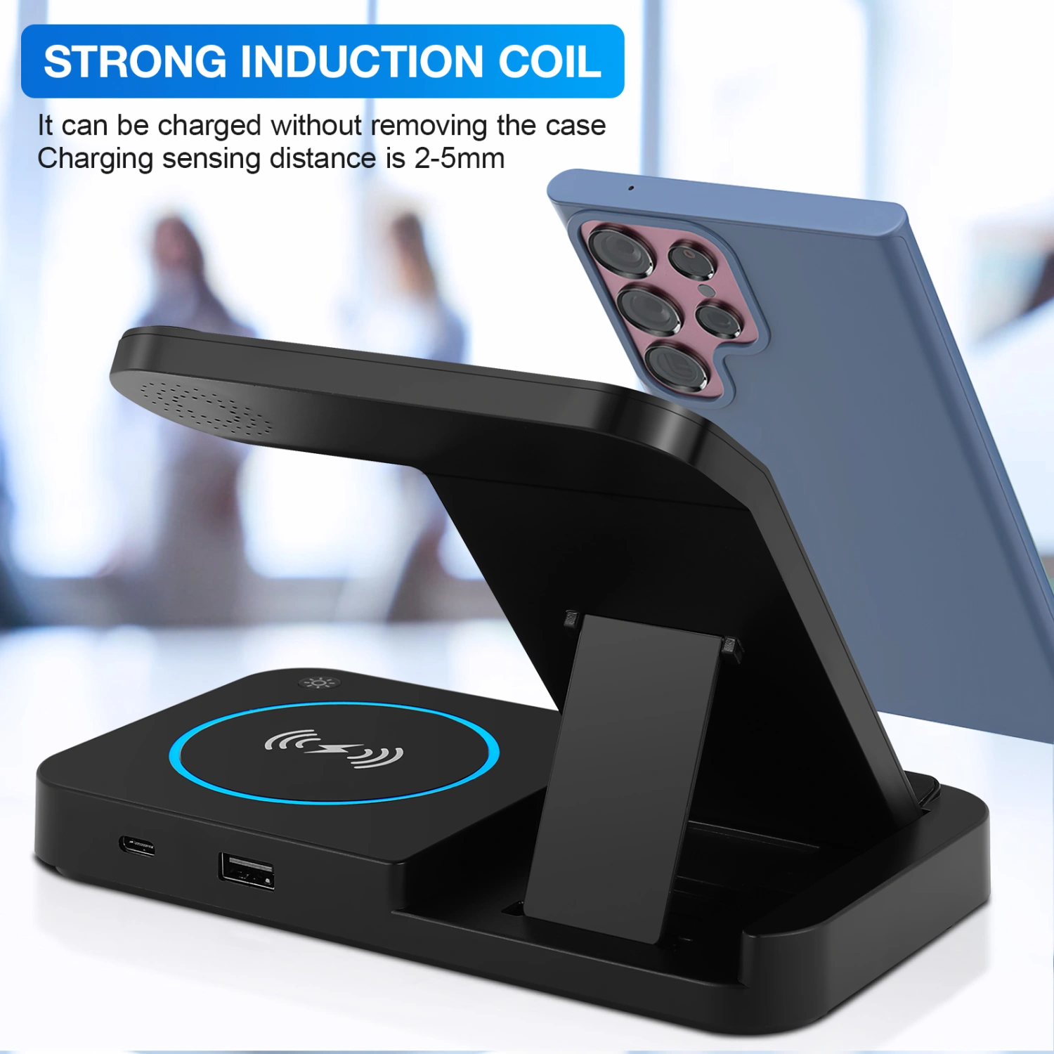 1 Wireless Charger Phone Charging Accessory 3-in-1 Charger Stand Compatible with Samsung Watch Phone Headset