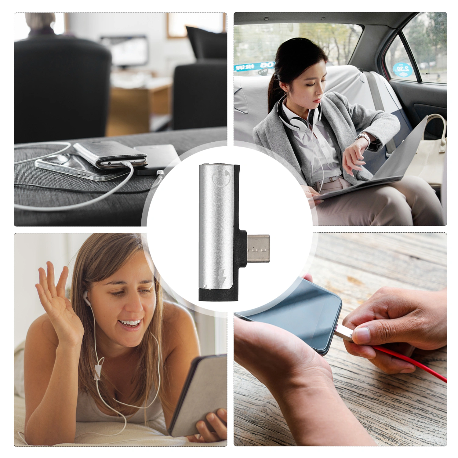 2pcs Headphone Adapter 2-in-1 Type C to 3.5mm Audio Adapter and Fast Charging