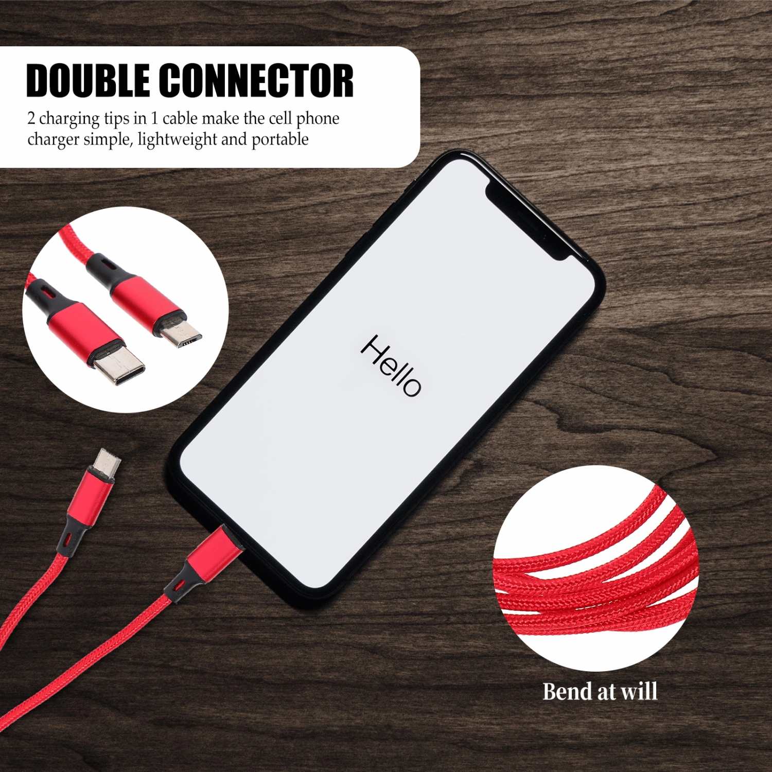 Dual Charging Cable Nylon Braided USB Cable Phone Charger Cord Data Line