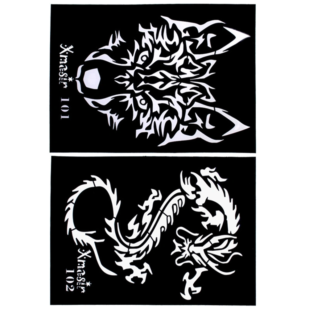 4pcs Hollow-out Stencils Cool Dragon Wolf Tiger Tatoo DIY Templates for Women Men