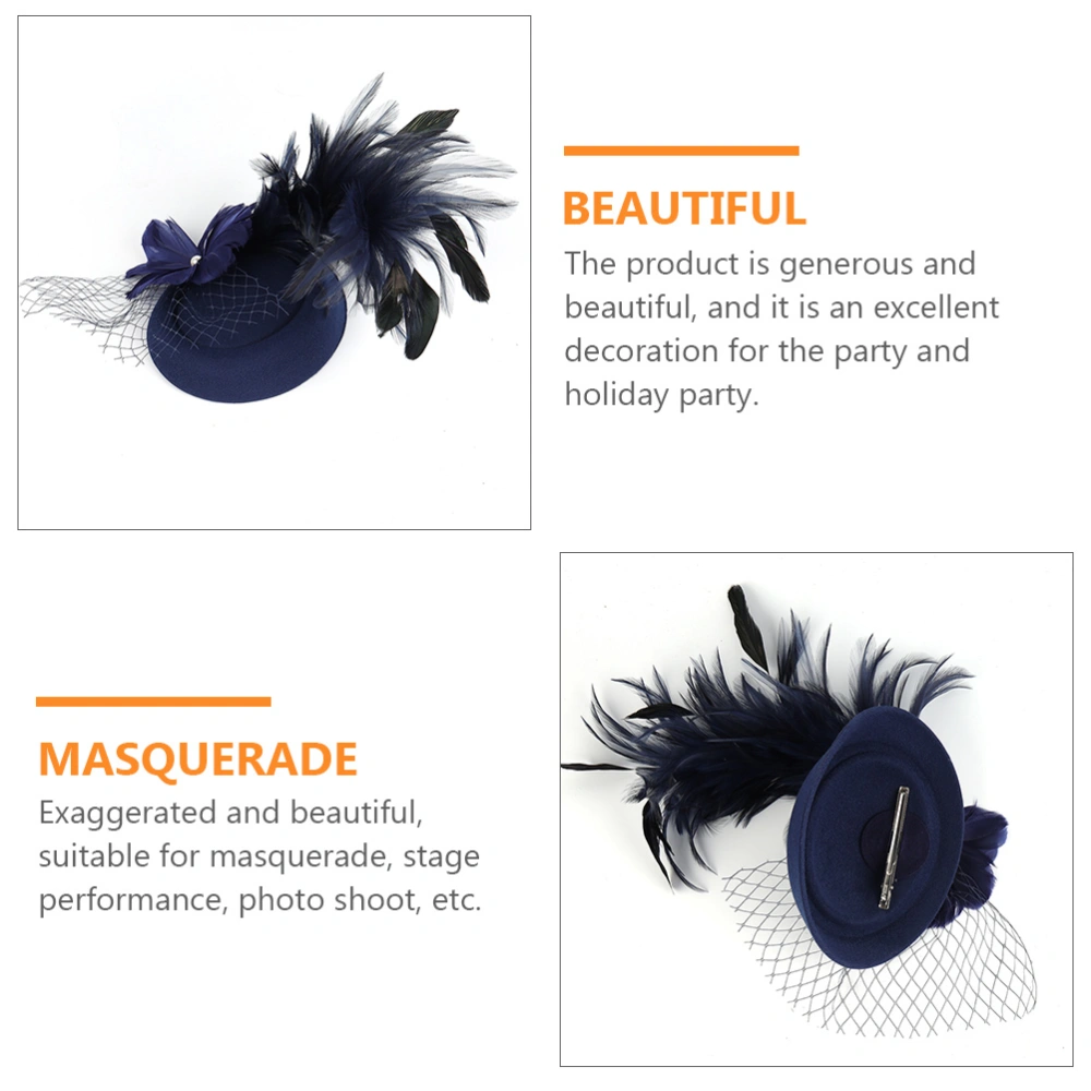 1pc Stage Performance Bride Feather and Veil Mini Hat Headdress Hair Accessory