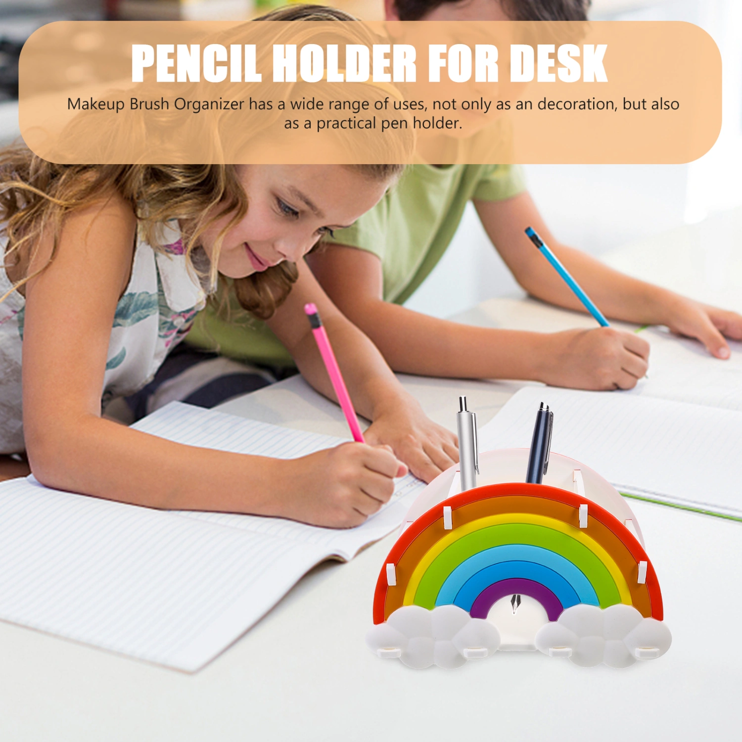 Pencil Holder Desk Pen Organizer Office Desktop Supplies Organizer Rainbow Pen Holder 3 Grid