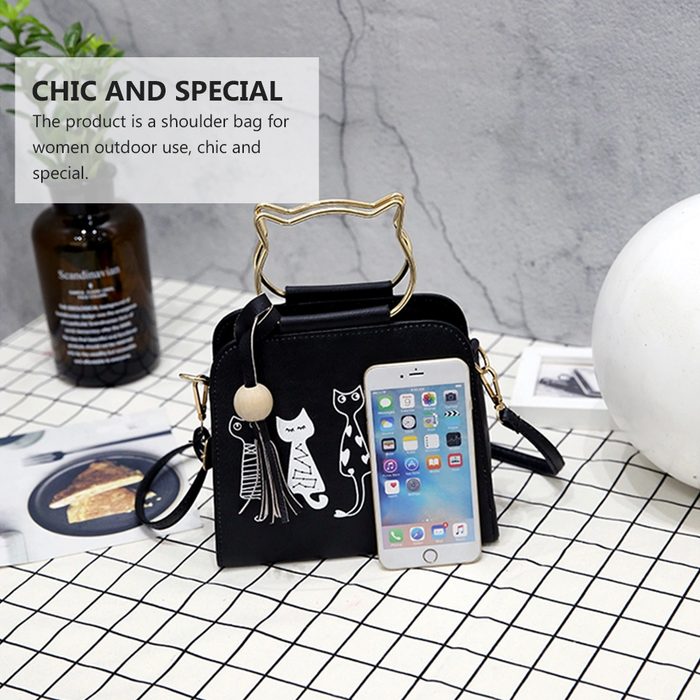 1pc Women Handbag Fashion PU Cat Pattern Cross-body Bag Chic Bag Storage Pouch