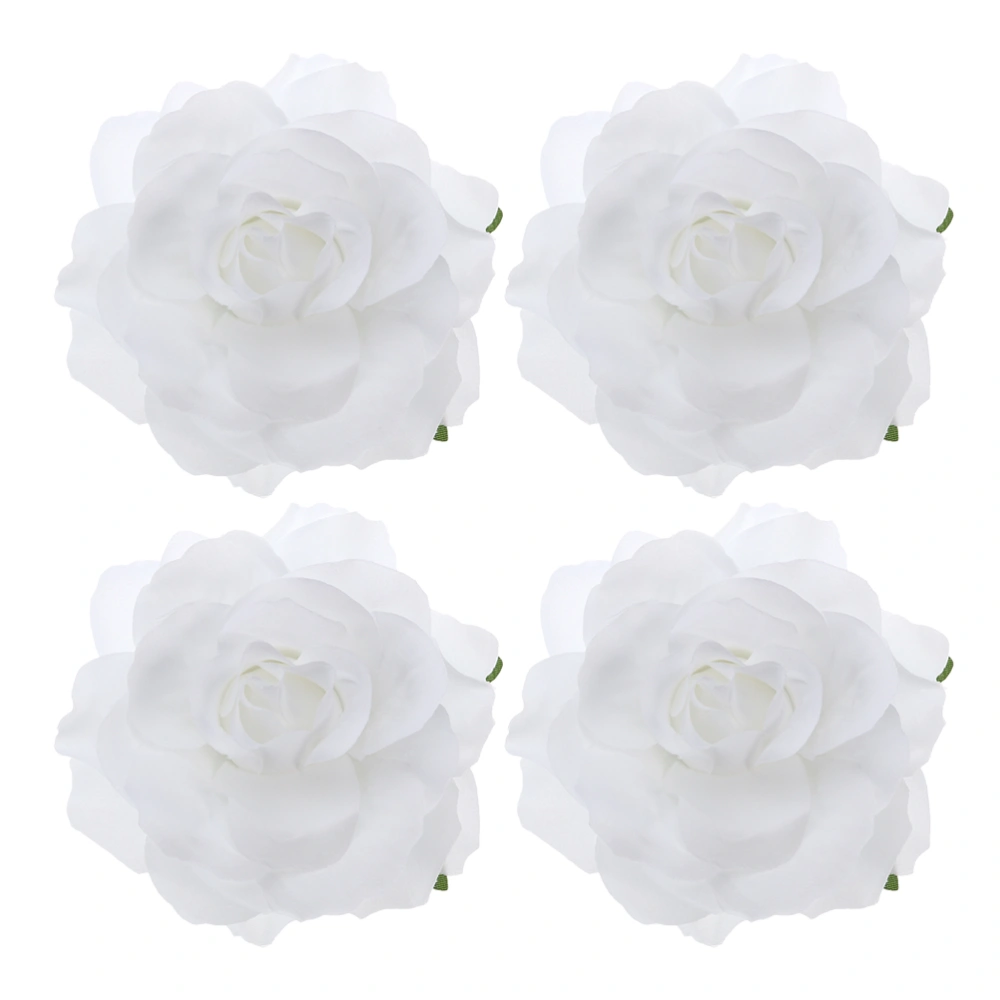 4pcs Cloth Rose Hairpin Flower Brooch DIY Accessory Craft for Hawaii Holiday Vacation (White)