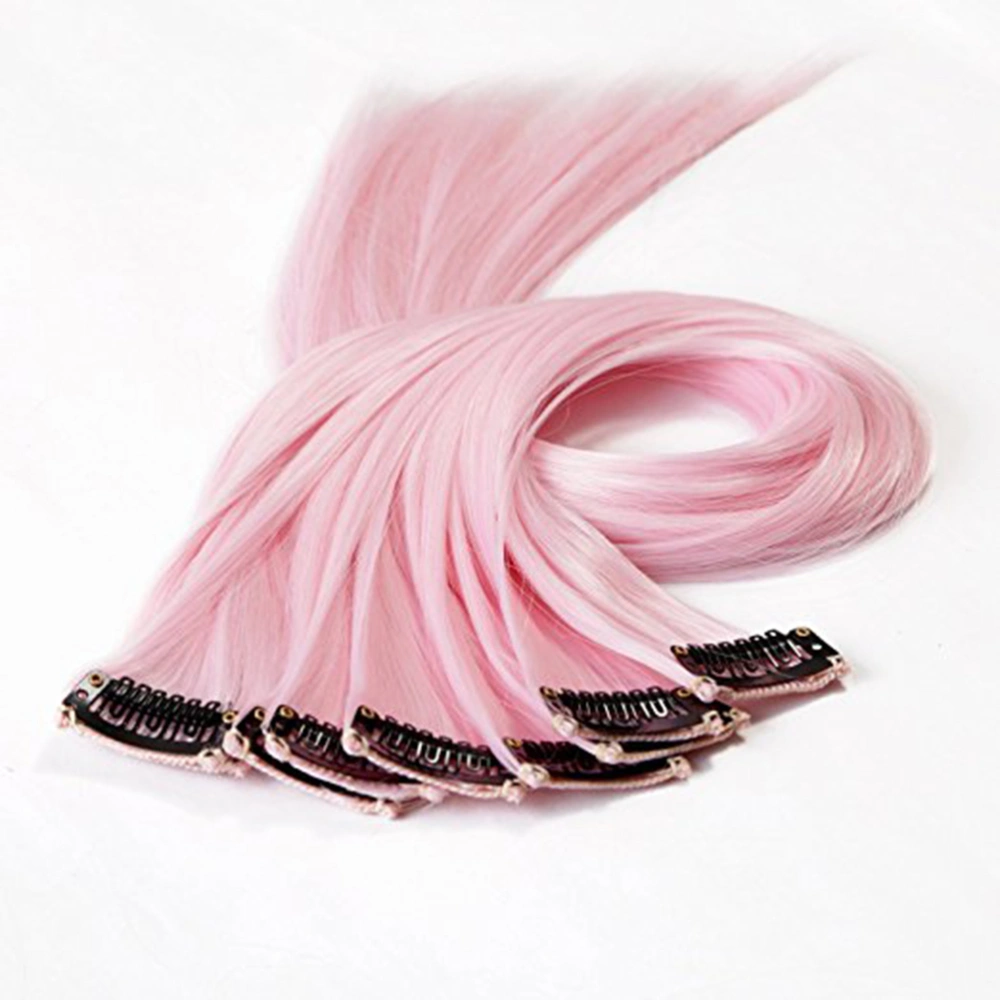 10pcs Colored Highlight Synthetic Clip on in Hair Extensions (Light Pink)