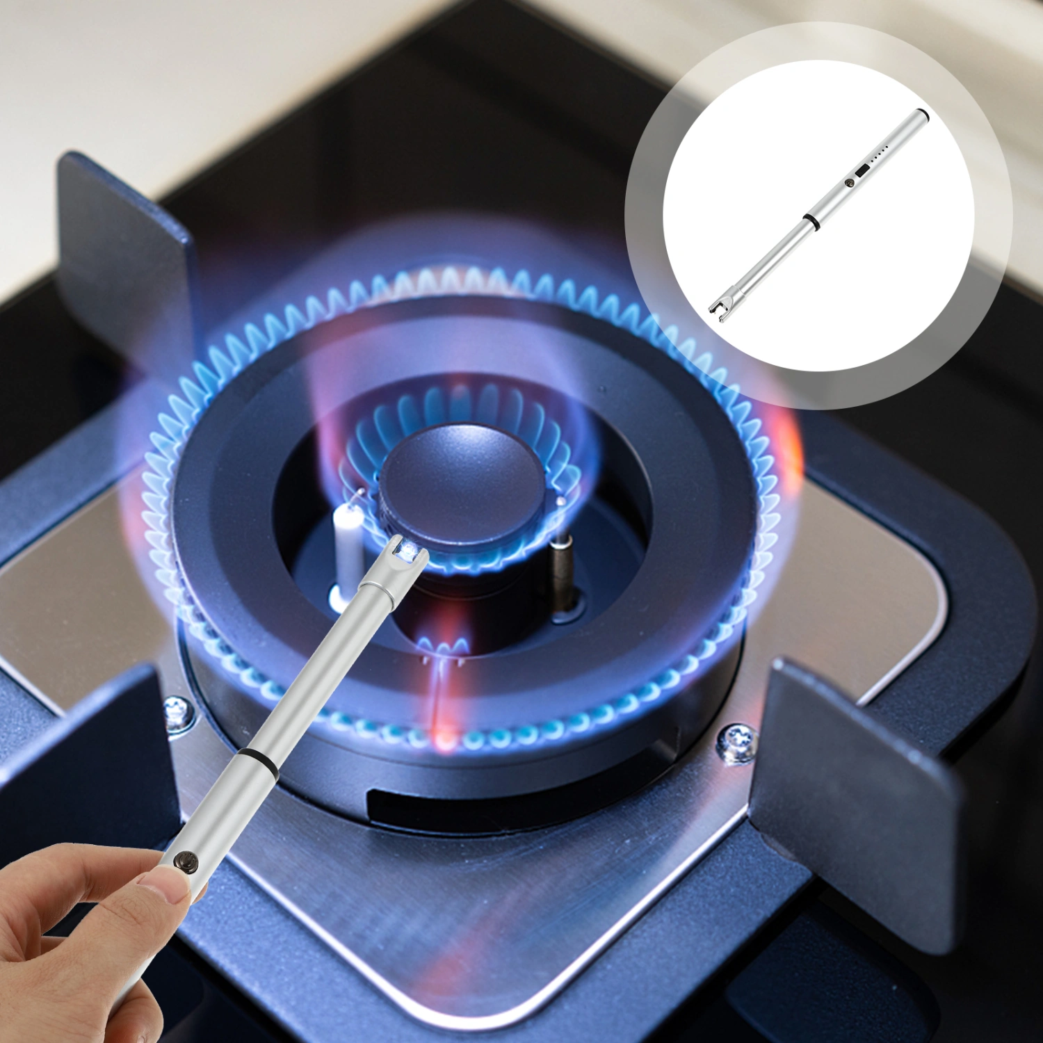 Metal Ignition Arc Plasma Candle Lighter Windproof BBQ Electric USB Lighter Outdoor Rechargeable Kitchen Gas Stove Lighter Silver 871-1 with Matte Silver Paper Box