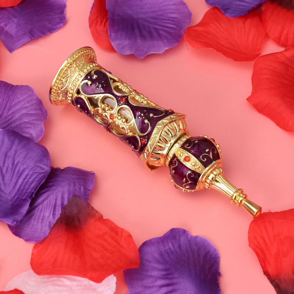 12ML Women Perfume Bottle Middle Eastern Style Retro Antique Glass Flower Vine Empty Essential Oil Bottle Wedding Decoration (Gold and Purple)