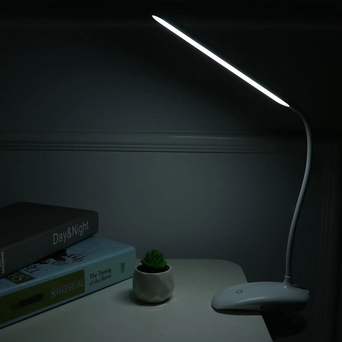 USB Recharging Reading Light Eye-care Book Light Flexible Clip Reading Lamp Table Clip Lamp with Battery (White)