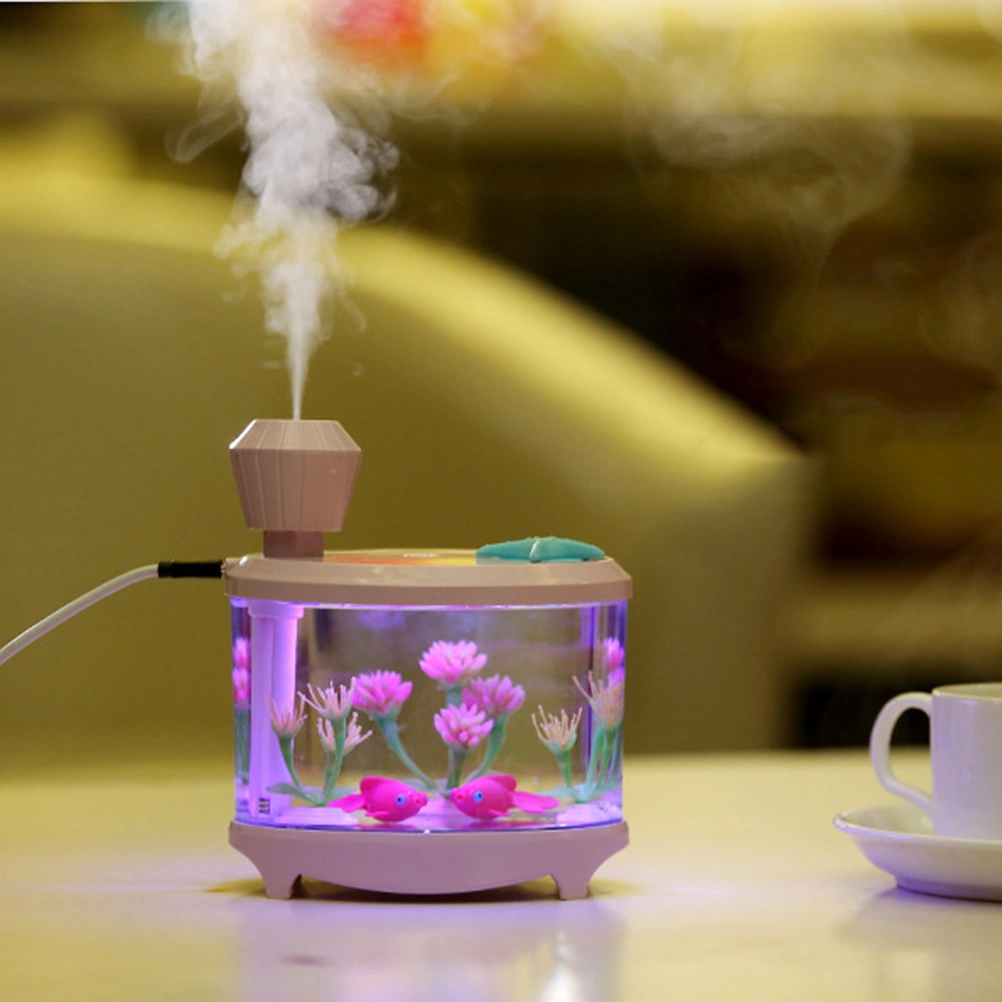 Mini Humidifier Night Light Air Fresher USB Fish Tank Ultrasonic Atomization Aroma Diffuser Random Location Of Accessories(Pink)