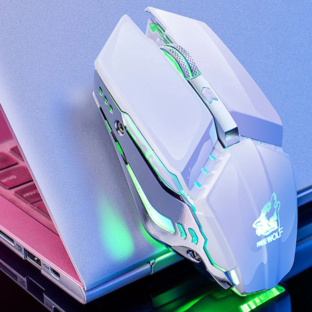 1pc Wireless Mouse USB Rechargeable Luminous Mechanical Game Mouse Usb Optical Mice (White)