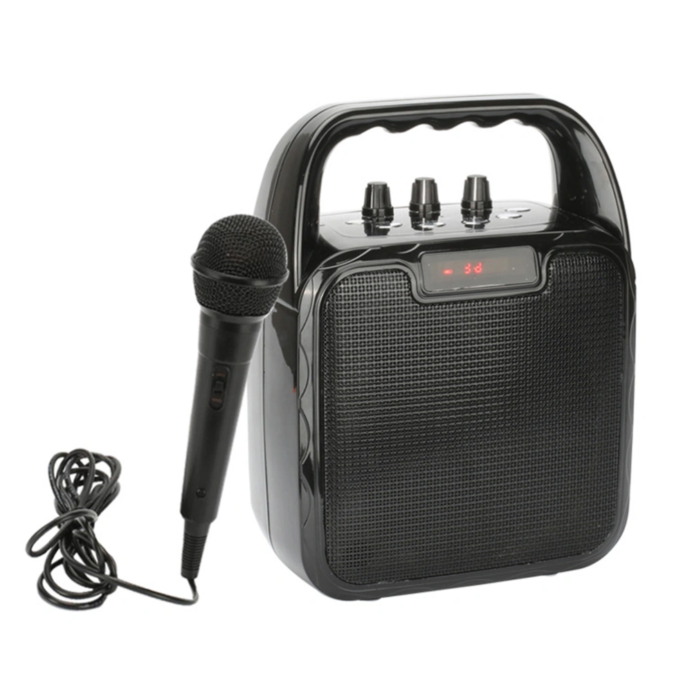 Portable Wireles Speaker Loudspeaker Sound System with Wired Microphone Outdoor Party Speaker Support U Disk (Black)