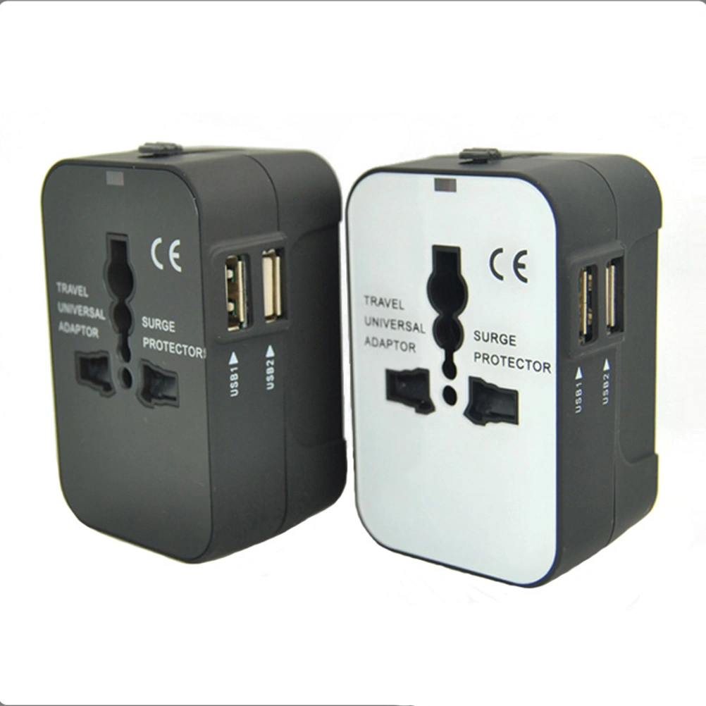 Travel Adapter Worldwide All in One Universal Power Converter AC Power Plug Adapter Power Plug Wall Charger with Dual USB Charging Ports for Charging EU US UK AU Cell Phone Computers (Black)