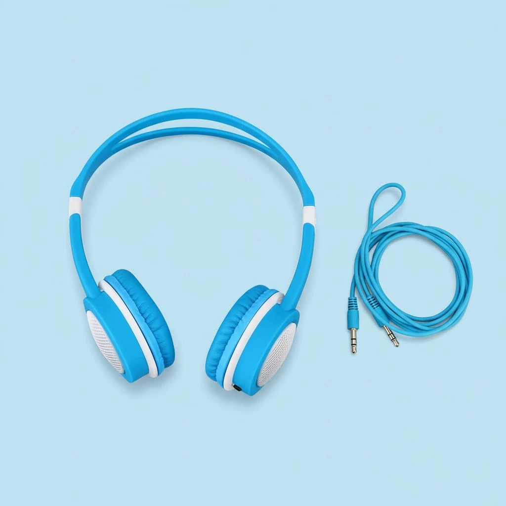 Wired Headphones Heavy Bass Kids Headset 3.5mm Earphone Wire Control Earphone for MP3 Player Smartphone (Blue)