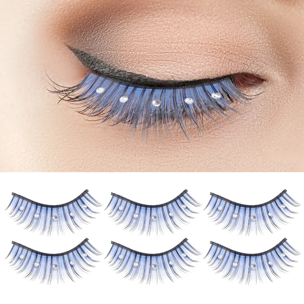 5 Pairs False Lashes Colored Eyelashes Long Dramatic Lashes with Rhinestone