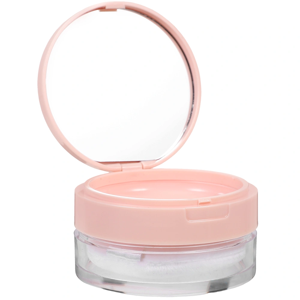 Portable Empty Loose Powder Box Mirror Powder Container Elastic Plastic Little Mesh Makeup Case with Powder Puff Pink