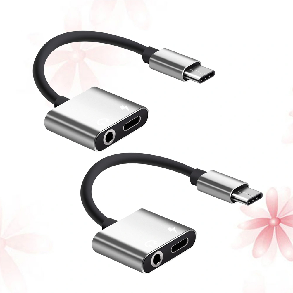 2 In 1 Aluminum Alloy Type-C to 3.5mm Headphone Adapter Audio Adapter (Silver)