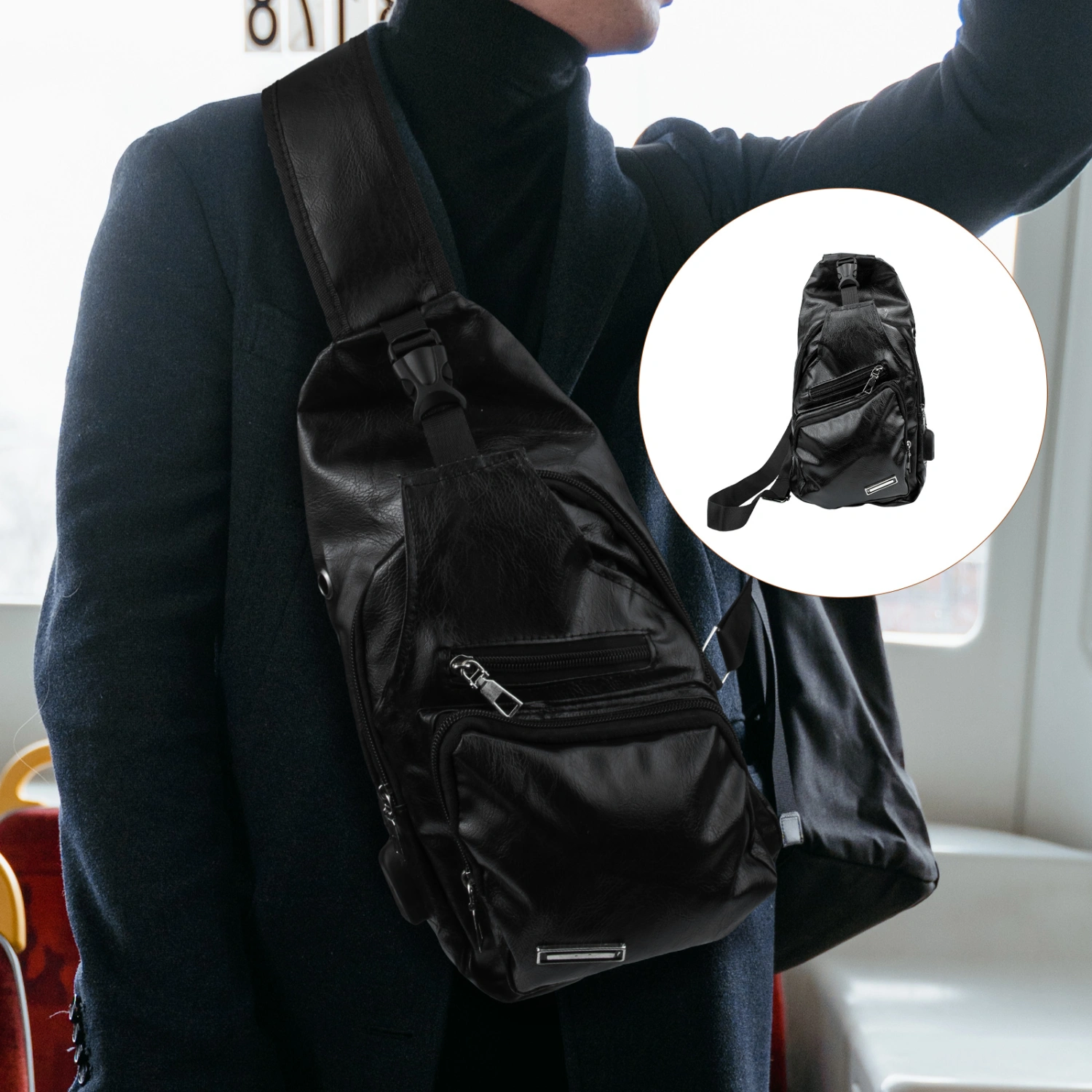 Convenient Crossbody Bag Phone Pouch Multipurpose Chest Bag for Outdoor (Black)