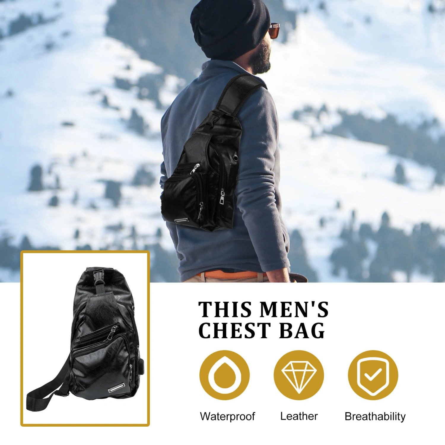 Convenient Crossbody Bag Phone Pouch Multipurpose Chest Bag for Outdoor (Black)