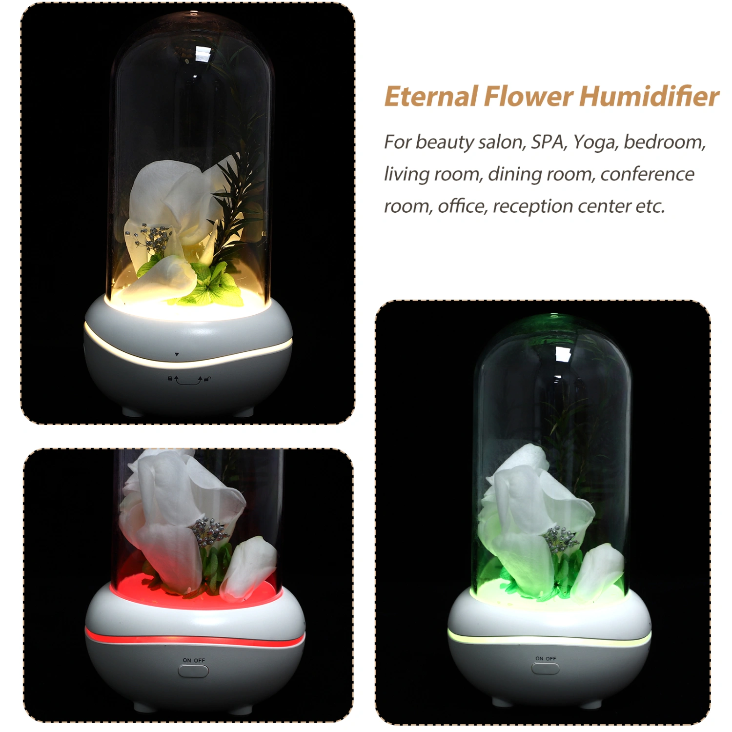 USB Charging Aroma Diffuser Eternal Flower Design LED Humidifier Purifier Night Light Aromatherapy Diffuser for Home Decoration( White Rose)