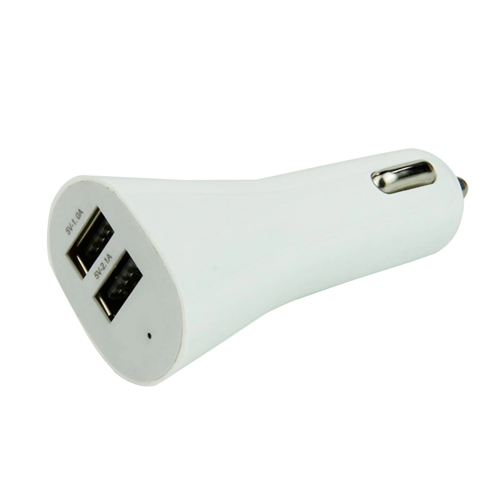 12V 24V Dual USB Socket Multi Function Trumpet Design Car Phone Charger One For Two Car Charger (White)