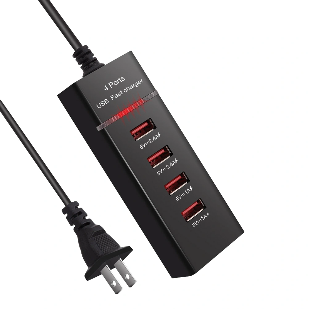 5V 2.4A 4 Ports USB HUB Power Adapter Mobile Phone Charger Desk Charging Plate with US Plug (Black)