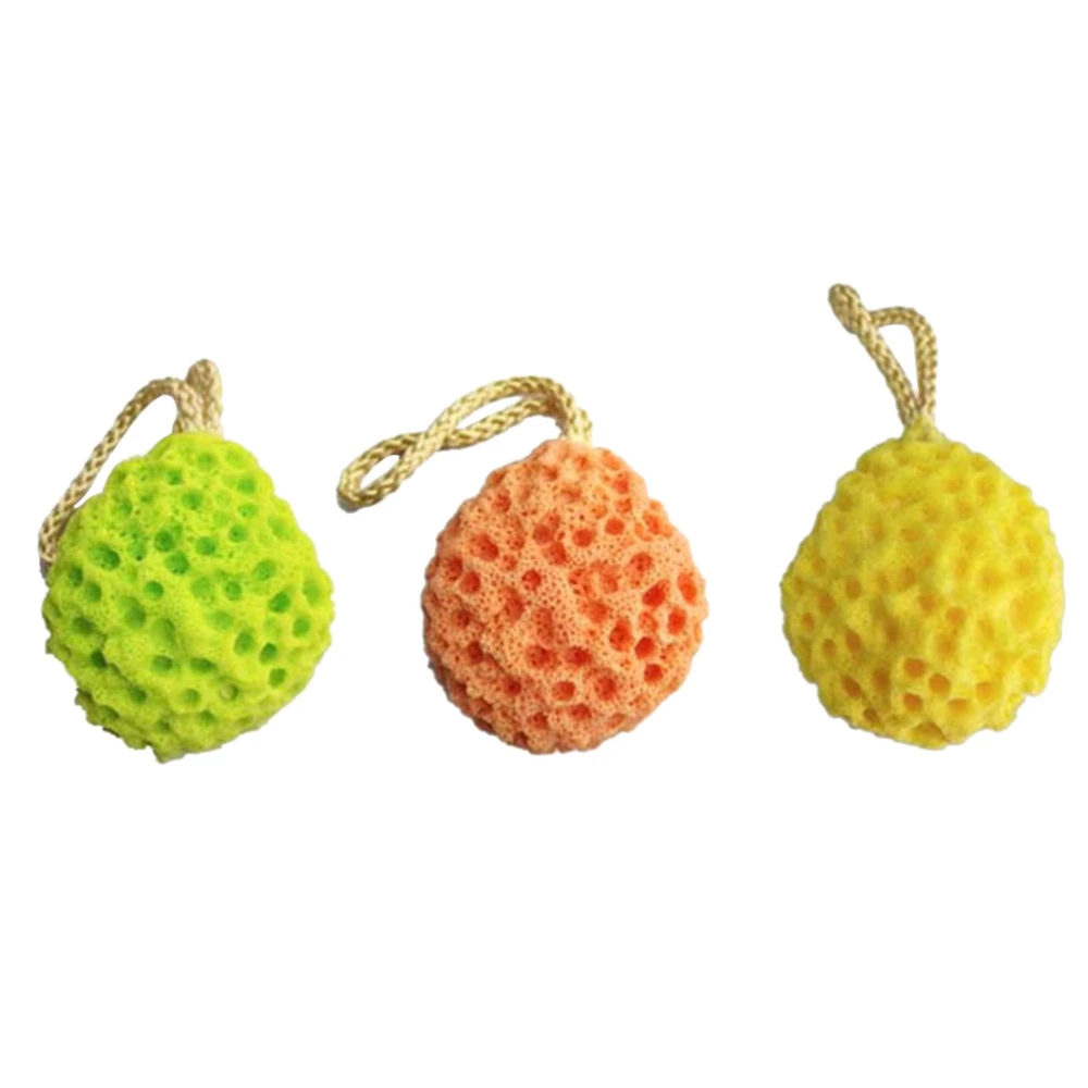 3 Pcs Shower Exfoliating Sponges Bathing Brush Creative Bathing Wipes Bathroom Accessories with Hanging Rope for Home Dorm Hotel (Yellow, Green, Tangerine Style)