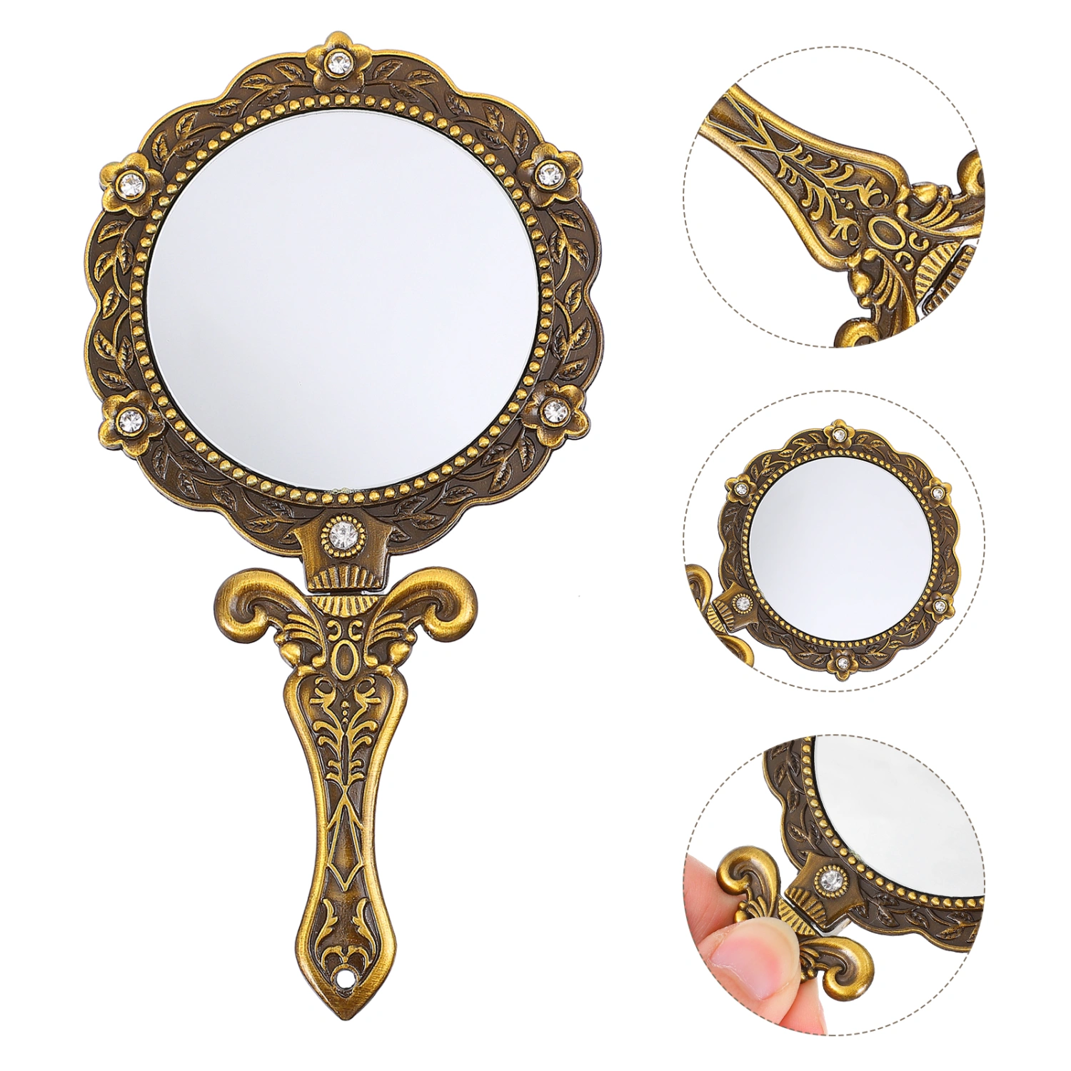 Crystal Mirror Handheld Cosmetic Mirror Portable Vanity Mirror Folding Mirror