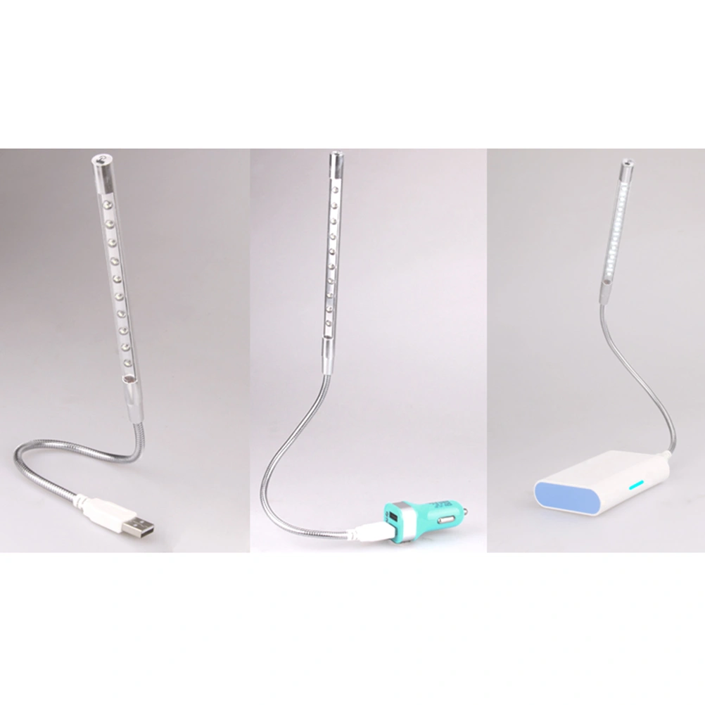 USB Metal 10 LED Night Lamp Table Lamp PC Laptop Lamp Protecting Eyes(Silver)