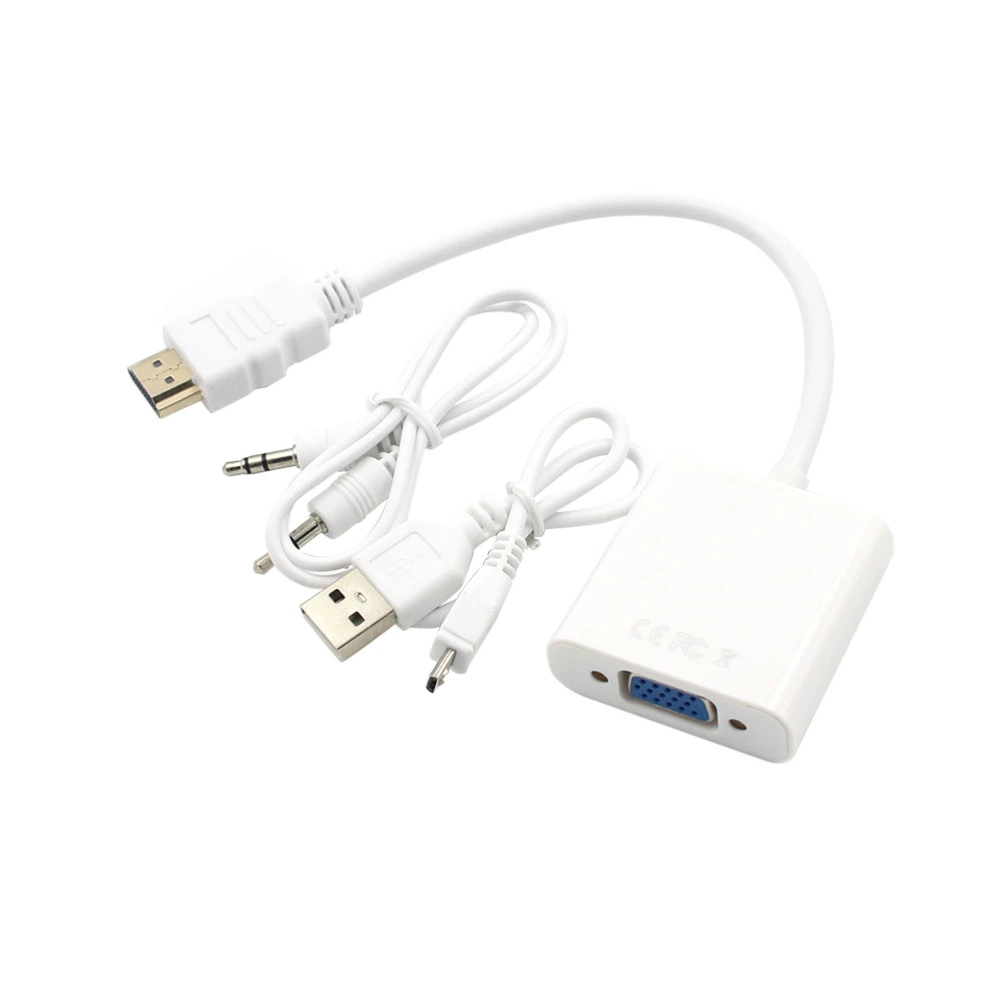 to VGA Adapter Full 1080P Video Audio Converter with Power Cable for Computer Laptop Tablet (White)