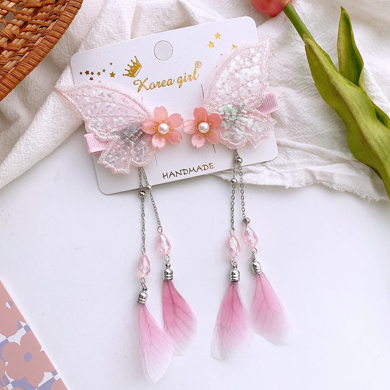 2Pcs Butterflies Hair Clips Lovely Hair Barrettes Adorable Headdress with Tassel