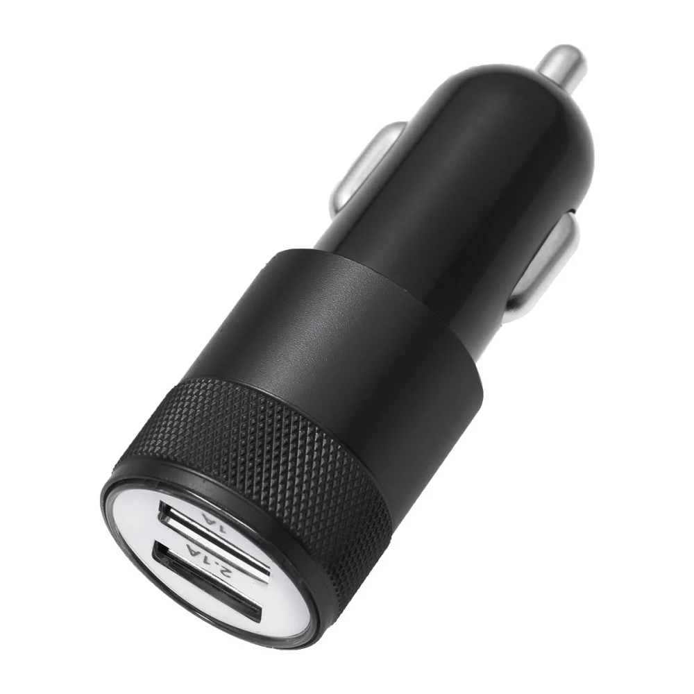 2.1A 1A Aluminum Alloy 2 USB Ports Universal Intelligent Charging Dual USB Car Charger for Mobile Phone (Black)