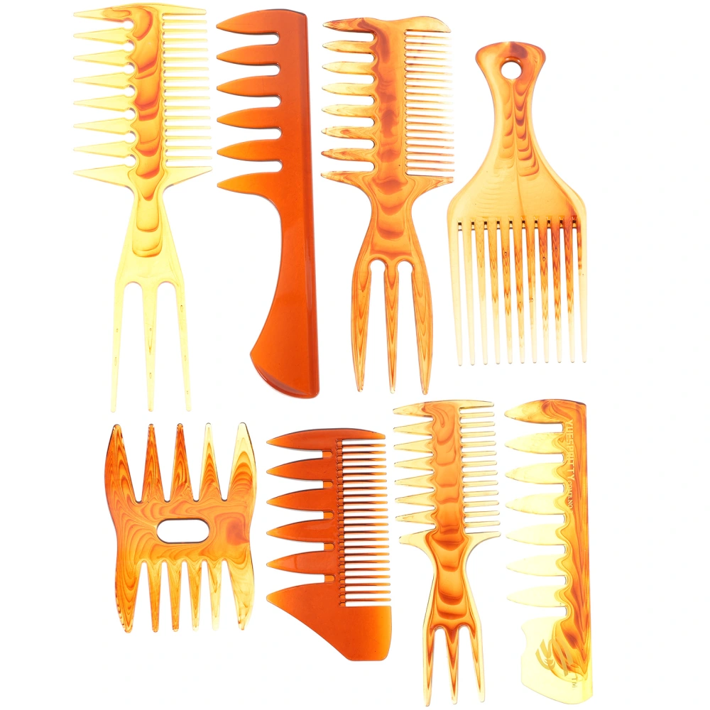 8Pcs Amber Color Hair Comb Set Heat-Resistance Hairdressing Comb Male Hair Styling Comb