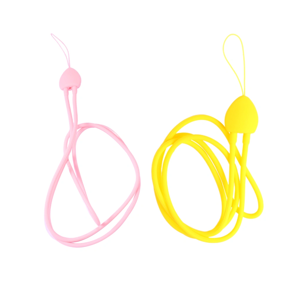 2pcs Multifunction Silicone Neck Strap Anti-lost Heart Mobile Phone Lanyard Keychain Cord (Pink and Yellow)