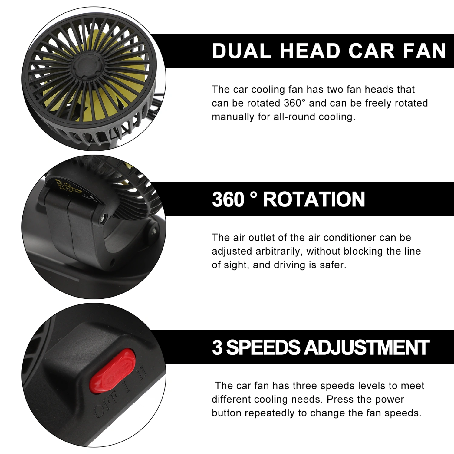 Dual-head Car Fan Plugs into Cigarette Lighter 12V Car Cooling Fan Car Fans for Summer