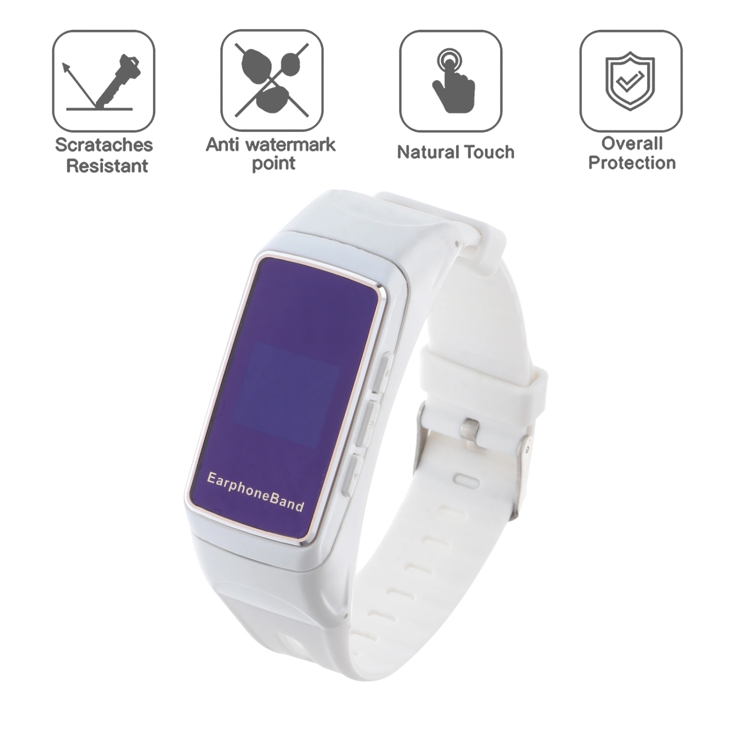 Smart-Wristbands Blood Oxygen Pressure Heart Rate Monitor Pedometer Smart Watch BraceletEarphone (White)