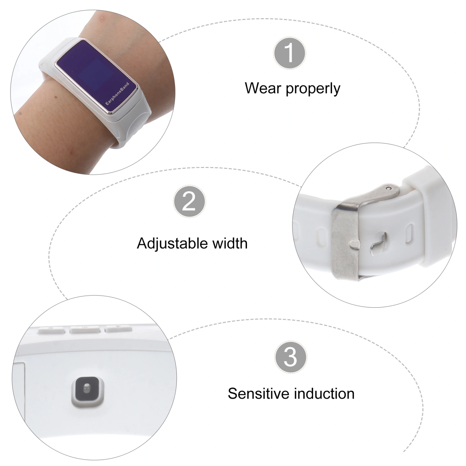 Smart-Wristbands Blood Oxygen Pressure Heart Rate Monitor Pedometer Smart Watch BraceletEarphone (White)