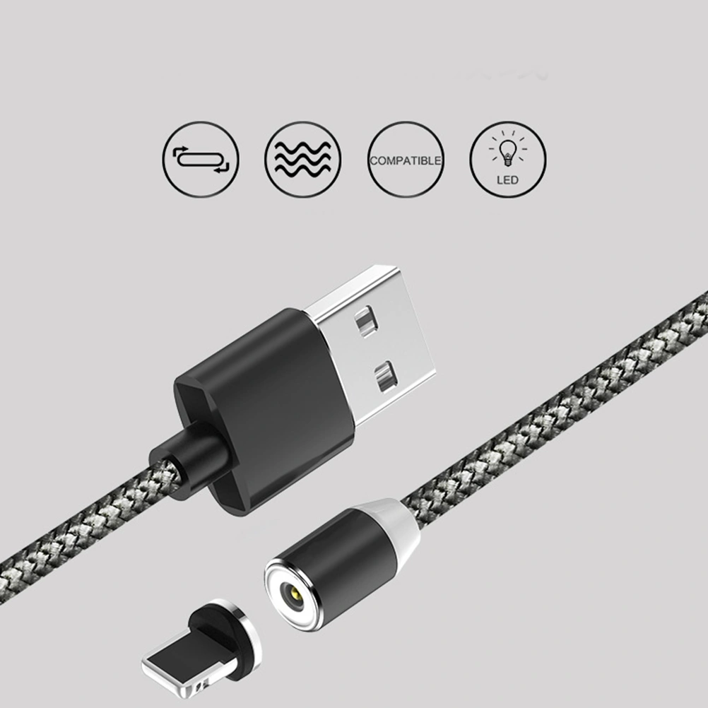 2m Round Magnetic Cable Fast Charging Type C Cable for Phone USB-C Magnet Charger Data Phone Cables Black